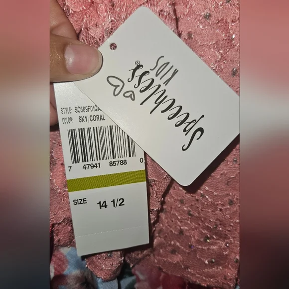 Speechless Coral Lace Bodice with Sky Floral Skirt Dress - Picture 5 of 7